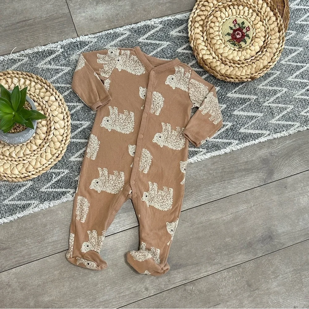Carter's Brown Bear Patterned Button Snap Baby Boy Footies Size 9 Months Pajamas